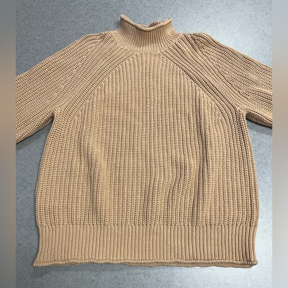 J.Crew Chunky Knit Mock Neck Sweater Tan Ribbed 100% Cotton—XL (Unisex) - Picture 4 of 9